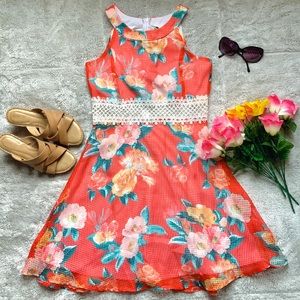 Flower Design Coral Summer Dress